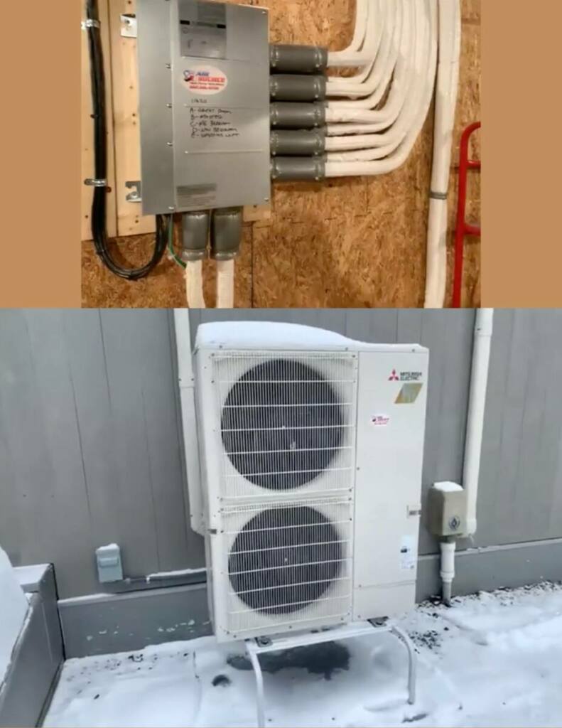 Air source heat pump, inside and outside units